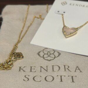 NIB Kendra Scott Ari Heart Gold Pendant Necklace in Rose Quartz